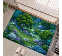 Motifs Luxuriants Fleurs Sauvages Et D'Arbres Paillasson Interieur Entree 40 X 60 Cm, Paysage Forestier Tapis D'Entrée Antidérapant Et Lavable En Machine,Tapis De Sol Absorbantes Vert Émeraude