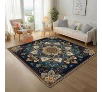 Motifs Mandalas Vintage Luxueux Tapis Antiderapant 200x300cm Carpet de Couloir Long Moderne Floral GéOméTrique Feuille d'or Tapis de Salon Chambre Cuisine pour Les Chambres Poil Ras Descente de Lit