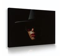 Motifs modernes d’art mural fin modèle portant un chapeau et des lunettes de soleil à cadre de toile photos de fashionista pour la décoration murale intérieure 40x60cm