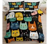 Motifs Visages Chats Abondants Housse de Couette - Parure de Lit 3 Pièces 100% Microfibre - Housse de Couette Imprimée 3D avec Fermeture Éclair - Linge de Lit Doux & Respirant, Couleur, 240 x 260 cm