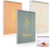 MotiMind Lot de 3 carnets à spirales de 21,6 x 27,9 cm avec 3 trous perforés dorés - Bloc-notes lignés pour collège - 50 feuilles de papier cartonné rigide à spirales pour bureau, école, entreprise