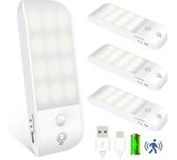 Motion Sensor Lights Rechargeable Type C Motion Sensor Lights With 3 Lighting Modes, Natural White Light Adhesive For Closet, Stairs, Wardrobe, Hallway, Kitchen, Garage, Pack Of 4