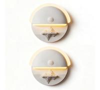 Motion Sensor Magnetic Night Light, Snow-Mountain Art Warm LED Wall Light, USB-C Rechargeable, Auto on/Off, Adjustable Brightness, 120°/10 ft PIR, Stick-on for Hallway, Closet, Bathroom(2pcs)