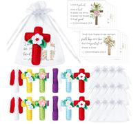 Motionchic Lot de 12 ensembles de croix chrétienne au crochet - Cadeau de Jésus floral avec verset de la Bible - Cartes et sacs - Petits cadeaux religieux catholiques pour hommes et femmes - Église