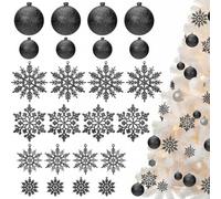 Motionchic Lot de 72 décorations de sapin de Noël à paillettes et flocons de neige décoratifs en vrac à suspendre pour les vacances d'hiver (noir)