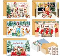 Motiskyy Lot de 50 cartes de vœux de Noël en forme de chien avec enveloppes et autocollants en vrac 10,2 x 15,2 cm - Notes vierges - Cadeau de remerciement pour Noël, anniversaire, fête prénatale