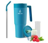 Motivai® Travel Cup - Bleu - 40oz - Tasse isotherme en acier inoxydable avec anse et paille - 1,2 litre - Tasse - Thermos