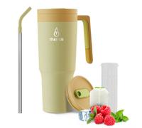 Motivai® Travel Cup - Jaune sable - 40oz - Tasse isotherme en acier inoxydable avec anse et paille - 1,2 litre - Tasse - Thermos