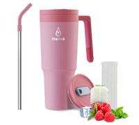 Motivai® Travel Cup - Rose - 40oz - Tasse isotherme en acier inoxydable avec anse et paille - 1,2 litre - Tasse - Thermos