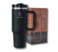 Motivai® Tumbler - 40oz - Gobelet thermique avec poignée et paille - Gobelet en acier inoxydable - Travel Cup - Gobelet à emporter - Thermos - Noir