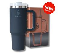 Motivai® Tumbler - 40oz - Gobelet thermique avec poignée et paille - Gobelet en acier inoxydable - Travel Cup - Gobelet à emporter - Thermos - Gris éléphant