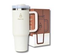 Motivai® Tumbler - 40oz - Gobelet thermique avec poignée et paille - Gobelet en acier inoxydable - Travel Cup - Gobelet à emporter - Thermos - Cremé