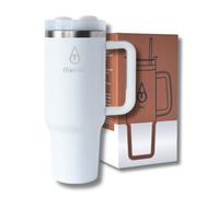 Motivai® Tumbler - 40oz - Gobelet thermique avec poignée et paille - Gobelet en acier inoxydable - Travel Cup - Gobelet à emporter - Thermos - Blanc