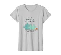 Motivation I'm a Work in Progress Croissance Lente T-Shirt, Femme, Argent, S
