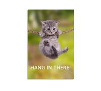 Motivational Cat Wall-Art - Hang in There Funny Canvas Print, Inspirational Decor for Student Room, Home Gym or Workspace, Gift for Friend (Framed,08x12inch(20x30cm))