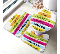 Motivational Quote Lot de 3 tapis de bain Word Be The Reason Someone Smiles Today Tapis de salle de bain arc-en-ciel Grand tapis Couvercle de siège de toilette Tapis antidérapant Tapis antidérapant
