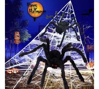 MOTIVE LIFE Décoration Halloween Extérieur,Toile d’Araignée Halloween-700cm et 2 Araignées Géantes(150cm+90cm) avec 30pcs Petites Araignées en Plastique et 40g Fausse Soie de Toile d’Araignée