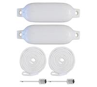 MotiveTech 2 Pièces Bouée de Bateau Boule Gonflable Accessoire PVC Protector Flottant Oeillets Renforcés Utilisé pour Amarrages Docks Yacht Navigation, Corde Blanche 2m