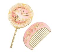 MotiveTech 2 Pièces Miroir à Main de Maquillage Rétro et Peigne Assorti Ensemble de Poche Compact pour Le Transport Adapté pour Les Filles Lors de Leurs Déplace, Style B