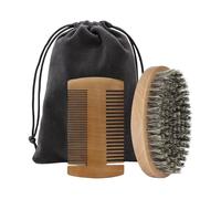 MotiveTech 3 Pièces Kit de Soin pour Barbe Outils de Coiffage Essentiels Incluant Brosse de Nettoyage et Peigne de Poche en Bois Approprié pour les Hommes en, Poignée En Bois