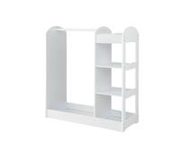 MotiveTech Armoire Enfant Armoire Commode Miroir avec Étagères Portant Tige Vestiaire Ouvert avec Tablette pour Chapeaux Sacs et Baffle Bas pour Chaussures