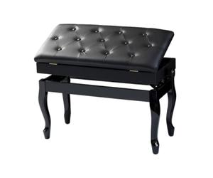 MotiveTech Banc Piano avec Coffre Stable Banc Piano avec Rangement Élégant Meuble pour Duos, Noir, Double avec Boîte De Rangement Et Pieds Incurvés Réglables