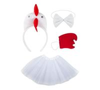 MotiveTech Bandeau Poulet 3D Ensemble Accessoires Costume Animal Déguisement Cosplay Tutu Jupe Matériau Confort Convient pour Célébration Anniversaire Danse, Blanc