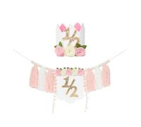 MotiveTech Bannière de Demi-Anniversaire Accessoire Photo Bannière de Chaise Haute Guirlande à Pompons en Fil Doux et Feutre Approprié pour Un Souvenir, Rose avec Chapeau
