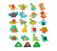 MotiveTech Blocs d'apprentissage Enfants Puzzle Alphabet Éducatif Lettres en Animaux Blocs de Nombres 1 à 20 Associations Formes Base Arithmétique Bois Adapté, Multicolore Dinosaures Et Chiffres