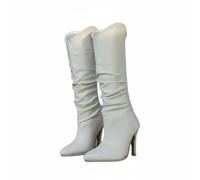 MotiveTech Bottes Hautes pour Poupée Bottes Poupée Bottes Genou Chaussures Talon Bottines BJD Matière PU Lisse Tige Plissée et Talon Haut pour Look Réaliste , Blanc Cassé , Quatre Points en Stock