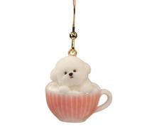 MotiveTech Boucle D'oreille avec Tasse Thé Mignon Boucle D'oreille Pendante Faites à la Main Bijoux pour Caau, Chien Bichon Frisé Dans Une Tasse Rose, Regardant Vers Le Bas