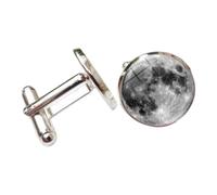 MotiveTech Boutons de Manchette Hommes Boutons de Manchette Bijoux Accessoires Tenue Chemise Décorés d'Astres Sous Verre Clair Mécanisme Pivotant Classique, Lune