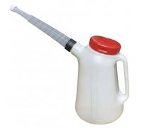 MotiveTech Burette d'Huile de Fluide Bidon de Contenant de Mesure avec Goulotte pour Atteindre les Difficiles Marquages Gradués Anti-surplus Structure Stable et, 5L, Red Cap Black Ring