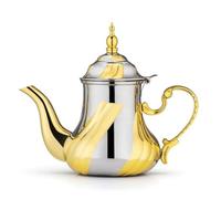 MotiveTech Cafetière Arabe Oriental Cafetière avec Couvercle Élégant Verseuse avec Couvercle pour Collectionneurs, Or Et Argent, 1.2L