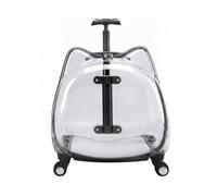 MotiveTech Caisse Transport à roulettes Transparent Valise Bagage pour Chats, Petits Chiens, Déplacement, Vétérinaire, Train, Noir
