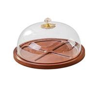 MotiveTech Cake Stand Raffiné Plat à Gâteau Couvert Plateau à Dessert Organiser Tartes et Charcuterie Bois et TPE pour Événement Professionnel Boutique Restauran, Rond 27x15cm