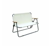 MotiveTech Canapé Double Place Chaise Extérieure Pliante Fauteuil de Camp Banc Portable Accoudoirs en Bois Charpente Acier Carbone Assise Spacieuse Dossier, Beige, Fauteuil Double