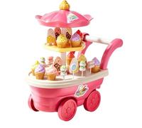 MotiveTech Chariot à Glaces avec Accessoires Couleurs Vives Glaces Adapté pour Enfants Magasin pour Tout-Petits, Crèche , Rose , Chariot De Vente De Glaces avec 55 Pièces