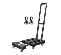 MotiveTech Chariot de Transport Pliant Diable de, Chariot Pliant À roulettes Omnidirectionnelles De 2 Pouces, Roues Noires, Bleu, avec 2 Cordes