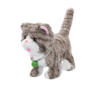 MotiveTech Chat Jouet Interactif Peluche Marche Électronique Enregistreur Queue Mobile Apprentissage Vocal Convient Aux Tout-petits Activités Éducatives Jeux Ima, Rayures Gris Clair