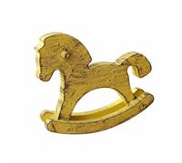 MotiveTech Cheval à Bascule Blanc Figurine Cheval Statue Ornement Décor Cheval Vintage en Bois Massif Finition Vieillie Détail du Veinage Objet de Table, Jaune