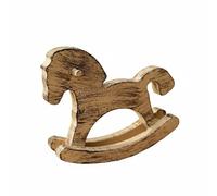 MotiveTech Cheval à Bascule Blanc Figurine Cheval Statue Ornement Décor Cheval Vintage en Bois Massif Finition Vieillie Détail du Veinage Objet de Table, Marron