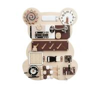MotiveTech Children Learning Board Panneau Sensoriel Planche d'Activités Tableau Éducatif Jeu Mural en Bois à Thème Animal Éléments Rotatifs et Glissières, Ours en Bois Kaki