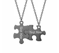 MotiveTech Collier Pendentif Pièce de Puzzle Collier Couple Collier Gravable Collier Ajustable Acier Inoxydable et Résistant au Ternissement avec Chaîne O, Noir, Gravé D Un Côté