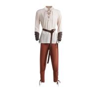 MotiveTech Costume Médiéval avec Chemise et Pantalon Complet Costume Médiéval avec Ceinture Polyvalent Déguisement pour Comédiens, Soirée Déguisée, Vert Armée, L