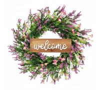 MotiveTech Couronne Herbe Parfumée Décorative Usage Intérieur et Extérieur Couronne Bienvenue Artificielle Design Rustique Ornement de Porte D'entrée pour Mur, Rose, Plaque Lettre