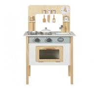 MotiveTech Cuisine Enfant en Bois Cuisine Jouet Cuisine Imitation Jeu d'Imitation avec Poste de Cuisson Évier Robinet et Four Accessoires Casseroles Spatule et , Blanc