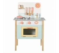 MotiveTech Cuisine Enfant en Bois Cuisine Jouet Cuisine Imitation Jeu d'Imitation avec Poste de Cuisson Évier Robinet et Four Accessoires Casseroles Spatule et , Bleu