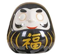 MotiveTech Daruma Doll Sculpture Ornement Statuette En Céramique Blanche de L'Art Japonais Détails Raffinés et Touche Esthétique Adaptée pour Salon Décorati, Noir