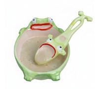 MotiveTech Ensemble Bol et Cuillère Grenouille Design Créatif Bol Grenouille En Céramique avec Cuillère pour Collation, Bol Vert+Cuillère 2